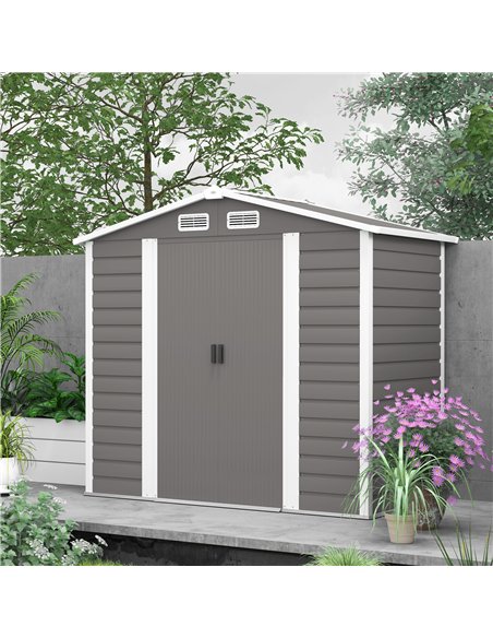 Outsunny 7 x 4ft Garden Shed, Easy to Assemble, Upgraded Galvanised Steel Frame with Foundation Kit, Double Doors with Lock, Out - pic 150423 | FastDaddyshop