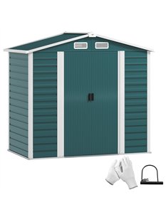 Outsunny 7 x 4ft Garden Shed, Easy to Assemble, Upgraded Galvanised Steel Frame with Foundation Kit, Double Doors with Lock, Out