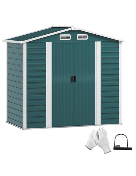 Outsunny 7 x 4ft Garden Shed, Easy to Assemble, Upgraded Galvanised Steel Frame with Foundation Kit, Double Doors with Lock, Out - pic 150424 | FastDaddyshop