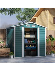 Outsunny 7 x 4ft Garden Shed, Easy to Assemble, Upgraded Galvanised Steel Frame with Foundation Kit, Double Doors with Lock, Out 2