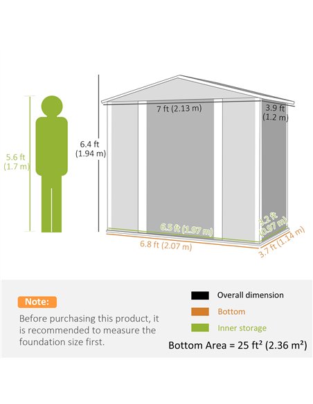 Outsunny 7 x 4ft Garden Shed, Easy to Assemble, Upgraded Galvanised Steel Frame with Foundation Kit, Double Doors with Lock, Out - pic 150426 | FastDaddyshop