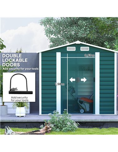 Outsunny 7 x 4ft Garden Shed, Easy to Assemble, Upgraded Galvanised Steel Frame with Foundation Kit, Double Doors with Lock, Out