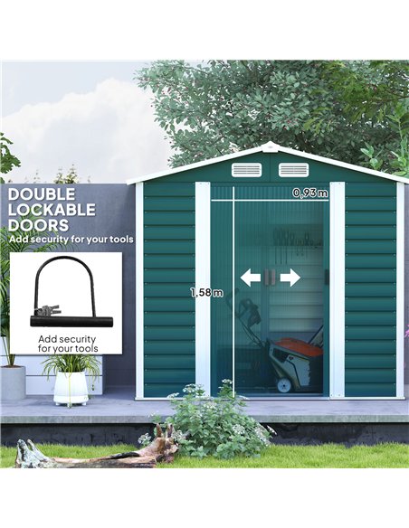 Outsunny 7 x 4ft Garden Shed, Easy to Assemble, Upgraded Galvanised Steel Frame with Foundation Kit, Double Doors with Lock, Out - pic 150428 | FastDaddyshop