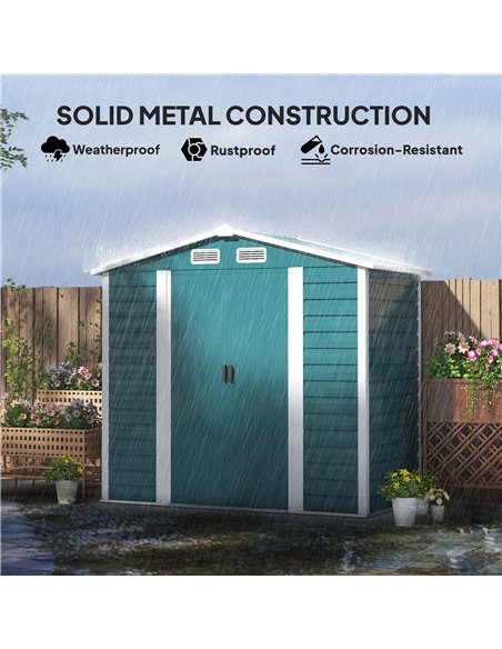 Outsunny 7 x 4ft Garden Shed, Easy to Assemble, Upgraded Galvanised Steel Frame with Foundation Kit, Double Doors with Lock, Out - pic 150429 | FastDaddyshop