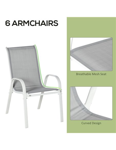 Outsunny 7 Piece Garden Dining Set with Table, Chairs and Parasol Hole, Grey - pic 15043 | FastDaddyshop