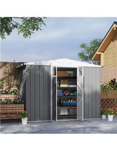 Outsunny 8 x 4 ft Metal Garden Shed, Garden Storage Shed with Window, 4 Vents and Lockable Door, Waterproof Galvanised Steel Too