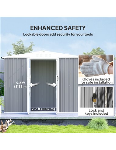 Outsunny 8 x 4 ft Metal Garden Shed, Garden Storage Shed with Window, 4 Vents and Lockable Door, Waterproof Galvanised Steel Too