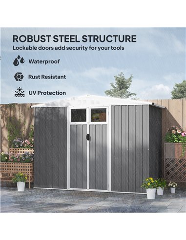 Outsunny 8 x 4 ft Metal Garden Shed, Garden Storage Shed with Window, 4 Vents and Lockable Door, Waterproof Galvanised Steel Too