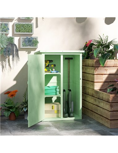 Outsunny Wooden Small Shed, Garden Storage Shed with Shelves and Bolt Latch, 75L x 56W x115H cm, Green