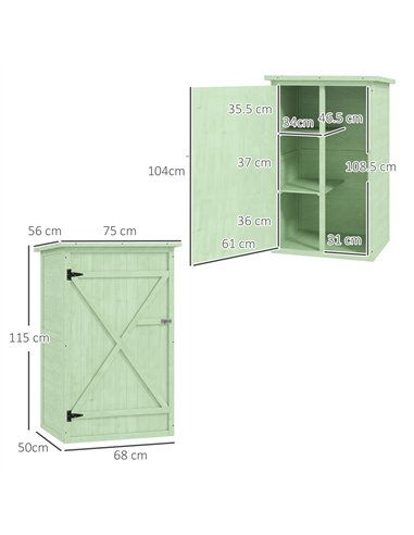 Outsunny Wooden Small Shed, Garden Storage Shed with Shelves and Bolt Latch, 75L x 56W x115H cm, Green