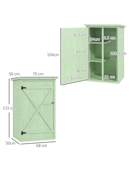 Outsunny Wooden Small Shed, Garden Storage Shed with Shelves and Bolt Latch, 75L x 56W x115H cm, Green - pic 150444 | FastDaddyshop