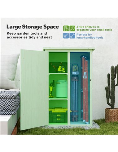 Outsunny Wooden Small Shed, Garden Storage Shed with Shelves and Bolt Latch, 75L x 56W x115H cm, Green