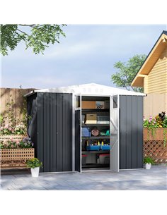 Outsunny 8 x 4 ft Metal Garden Shed, Garden Storage Shed with Window, 4 Vents and Lockable Door, Waterproof Galvanised Steel Too 2