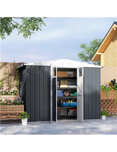 Outsunny 8 x 4 ft Metal Garden Shed, Garden Storage Shed with Window, 4 Vents and Lockable Door, Waterproof Galvanised Steel Too