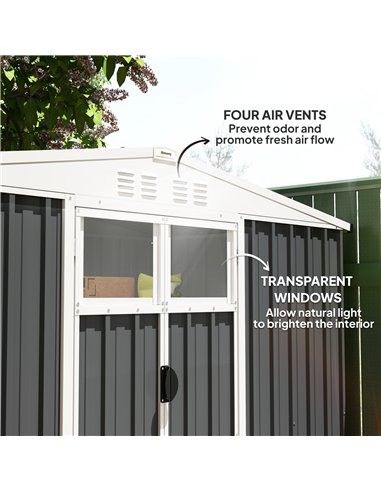 Outsunny 8 x 4 ft Metal Garden Shed, Garden Storage Shed with Window, 4 Vents and Lockable Door, Waterproof Galvanised Steel Too