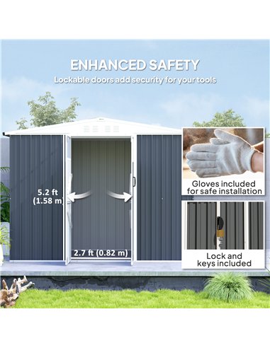 Outsunny 8 x 4 ft Metal Garden Shed, Garden Storage Shed with Window, 4 Vents and Lockable Door, Waterproof Galvanised Steel Too