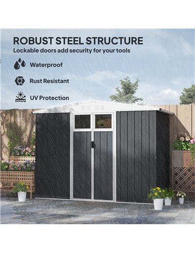 Outsunny 8 x 4 ft Metal Garden Shed, Garden Storage Shed with Window, 4 Vents and Lockable Door, Waterproof Galvanised Steel Too