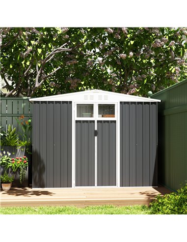 Outsunny 8 x 4 ft Metal Garden Shed, Garden Storage Shed with Window, 4 Vents and Lockable Door, Waterproof Galvanised Steel Too