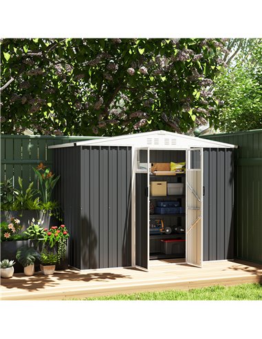 Outsunny 8 x 4 ft Metal Garden Shed, Garden Storage Shed with Window, 4 Vents and Lockable Door, Waterproof Galvanised Steel Too