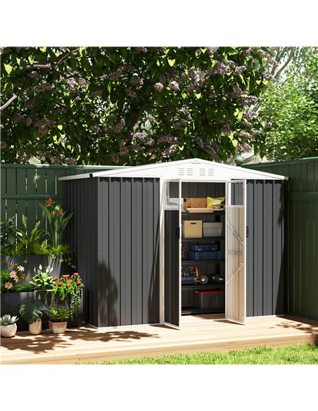 Outsunny 8 x 4 ft Metal Garden Shed, Garden Storage Shed with Window, 4 Vents and Lockable Door, Waterproof Galvanised Steel Too - pic 150458 | FastDaddyshop