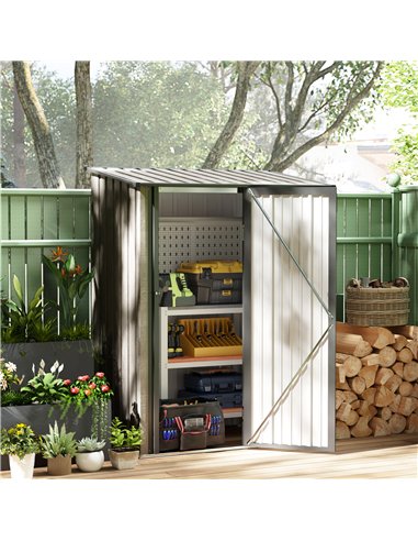 Outsunny 5ft x 3ft Metal Garden Storage Shed, Outdoor Tool Shed with Sloped Roof, Lockable Door for Tools, Equipment, Light Grey
