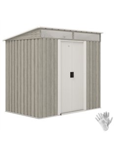 Outsunny 6.5 x 4FT Galvanised Metal Shed with Foundation Kit, Lockable Tool Garden Shed with Double Sliding Doors, Vents, Light 
