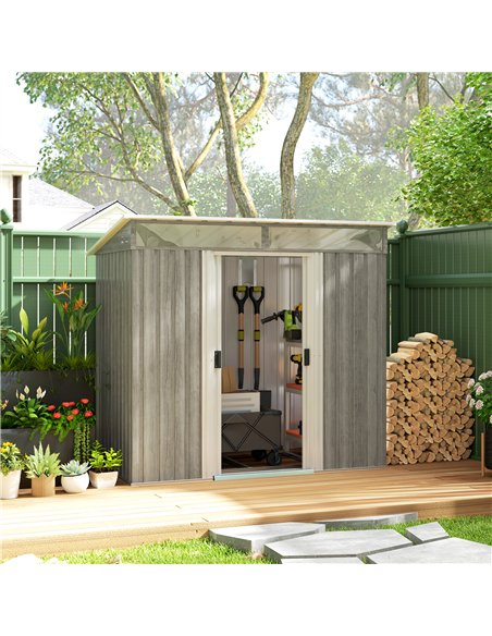 Outsunny 6.5 x 4FT Galvanised Metal Shed with Foundation Kit, Lockable Tool Garden Shed with Double Sliding Doors, Vents, Light  - pic 150470 | FastDaddyshop