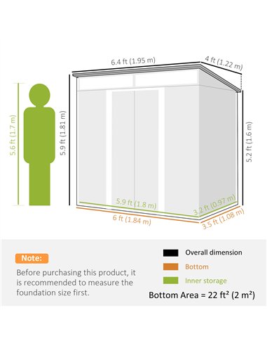 Outsunny 6.5 x 4FT Galvanised Metal Shed with Foundation Kit, Lockable Tool Garden Shed with Double Sliding Doors, Vents, Light 