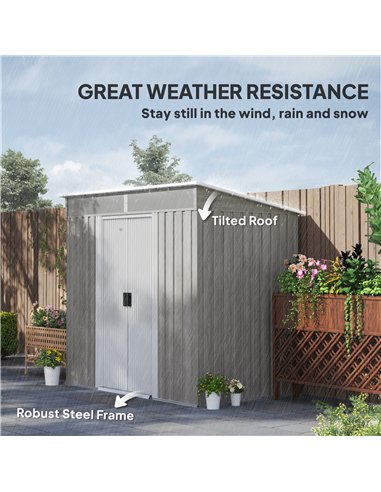 Outsunny 6.5 x 4FT Galvanised Metal Shed with Foundation Kit, Lockable Tool Garden Shed with Double Sliding Doors, Vents, Light 