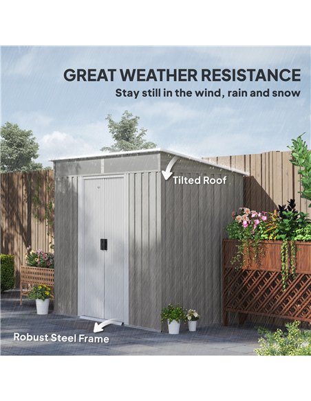 Outsunny 6.5 x 4FT Galvanised Metal Shed with Foundation Kit, Lockable Tool Garden Shed with Double Sliding Doors, Vents, Light  - pic 150474 | FastDaddyshop