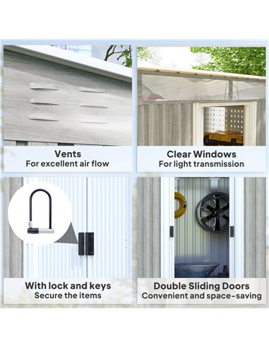 Outsunny 6.5 x 4FT Galvanised Metal Shed with Foundation Kit, Lockable Tool Garden Shed with Double Sliding Doors, Vents, Light 