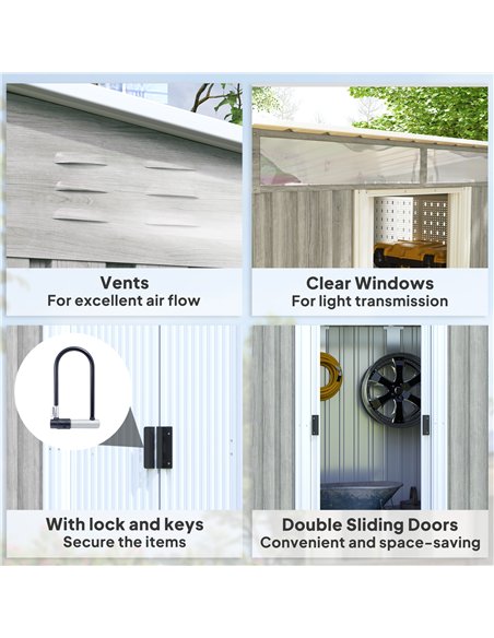 Outsunny 6.5 x 4FT Galvanised Metal Shed with Foundation Kit, Lockable Tool Garden Shed with Double Sliding Doors, Vents, Light  - pic 150475 | FastDaddyshop