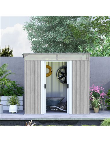 Outsunny 6.5 x 4FT Galvanised Metal Shed with Foundation Kit, Lockable Tool Garden Shed with Double Sliding Doors, Vents, Light 