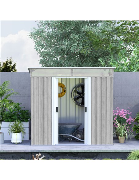 Outsunny 6.5 x 4FT Galvanised Metal Shed with Foundation Kit, Lockable Tool Garden Shed with Double Sliding Doors, Vents, Light  - pic 150477 | FastDaddyshop