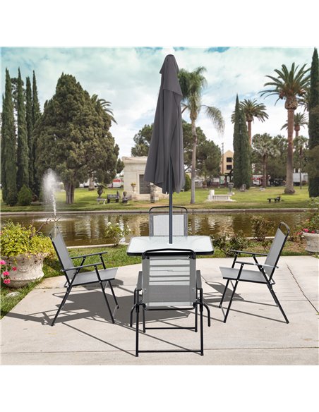 Outsunny 5 Piece Garden Dining Set with 4 Folding Chairs, Glass Top Table, Black - pic 15048 | FastDaddyshop