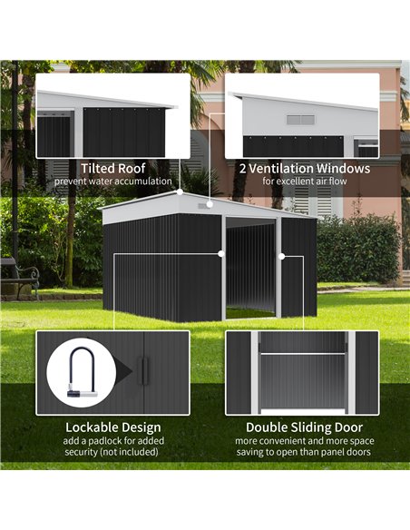 Outsunny 3.3 x 2.68m Corrugated Metal Shed - Black - pic 150482 | FastDaddyshop