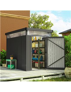 Outsunny 5.3 x 8.5ft Galvanised Steel Garden Shed, Metal Shed with Roof Windows, Leakage Holes and Lockable Wide Door for Outdoo 2