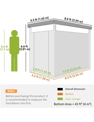 Outsunny 5.3 x 8.5ft Galvanised Steel Garden Shed, Metal Shed with Roof Windows, Leakage Holes and Lockable Wide Door for Outdoo