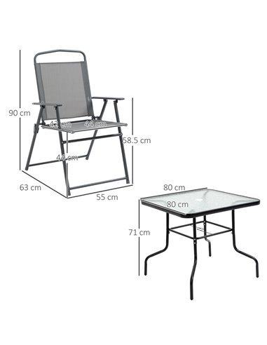 Outsunny 5 Piece Garden Dining Set with 4 Folding Chairs, Glass Top Table, Black