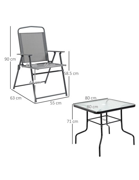 Outsunny 5 Piece Garden Dining Set with 4 Folding Chairs, Glass Top Table, Black - pic 15049 | FastDaddyshop