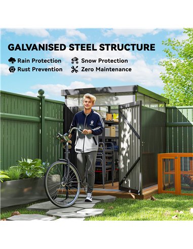 Outsunny 5.3 x 8.5ft Galvanised Steel Garden Shed, Metal Shed with Roof Windows, Leakage Holes and Lockable Wide Door for Outdoo