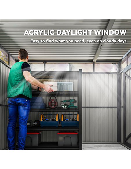 Outsunny 5.3 x 8.5ft Galvanised Steel Garden Shed, Metal Shed with Roof Windows, Leakage Holes and Lockable Wide Door for Outdoo - pic 150491 | FastDaddyshop