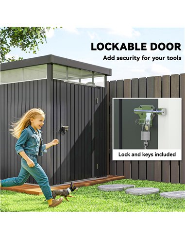 Outsunny 5.3 x 8.5ft Galvanised Steel Garden Shed, Metal Shed with Roof Windows, Leakage Holes and Lockable Wide Door for Outdoo
