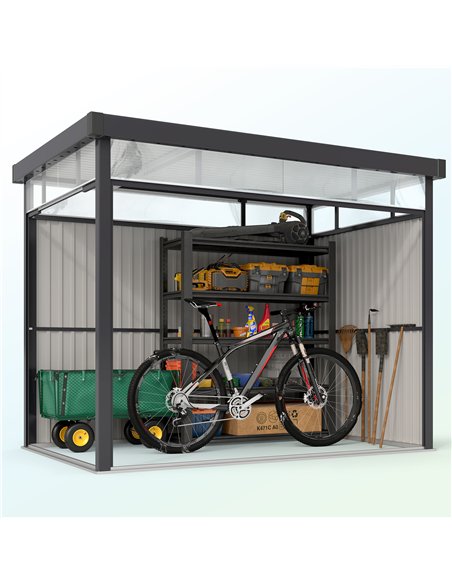 Outsunny 5.3 x 8.5ft Galvanised Steel Garden Shed, Metal Shed with Roof Windows, Leakage Holes and Lockable Wide Door for Outdoo - pic 150495 | FastDaddyshop