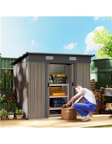 Outsunny Outdoor Garden Storage Shed - Grey Wood Grain