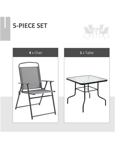 Outsunny 5 Piece Garden Dining Set with 4 Folding Chairs, Glass Top Table, Black