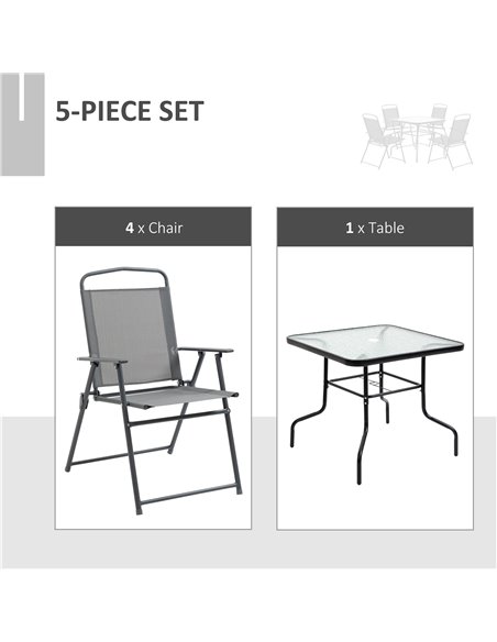 Outsunny 5 Piece Garden Dining Set with 4 Folding Chairs, Glass Top Table, Black - pic 15050 | FastDaddyshop