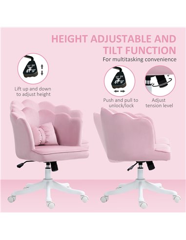 HOMCOM Velvet-Feel Petal Back Office Chair - Pink