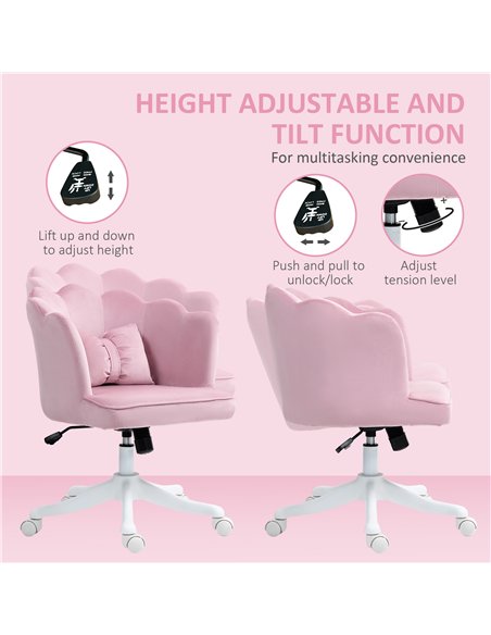 HOMCOM Velvet-Feel Petal Back Office Chair - Pink - pic 150510 | FastDaddyshop