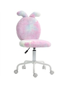 HOMCOM Fuzzy Office Chair with Bunny Ears, Faux Fur Swivel Desk Chair, Armless Makeup Vanity Chair with Adjustable Height for Be
